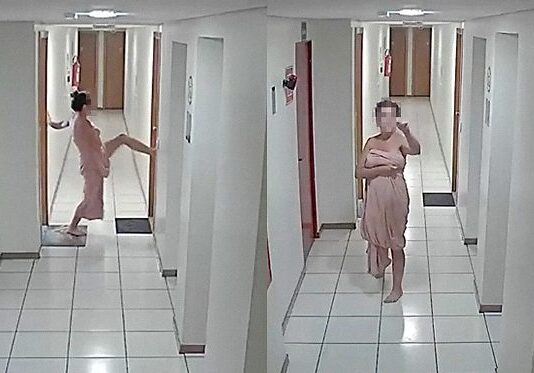 CONFUSÃO CHAMA ATENÇÃO NAS REDES: DE TOALHA, MULHER CHUTA PORTA DE VIZINHA E CAUSA CONFUSÃO
