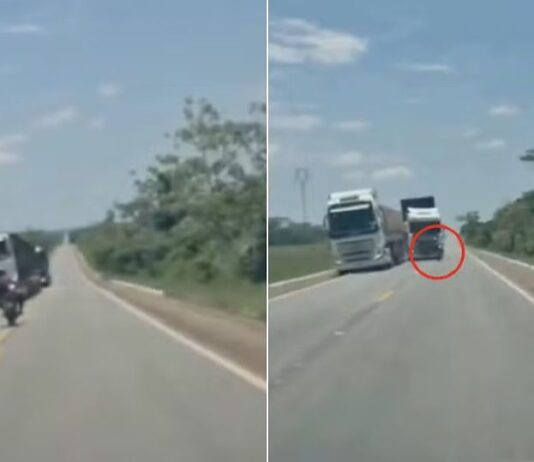 IMAGENS IMPRESSIONANTES: MOTOCICLISTA MORRE APÓS SEGUIR EM ZIGUE-ZAGUE E BATER DE FRENTE COM CAMINHÃO